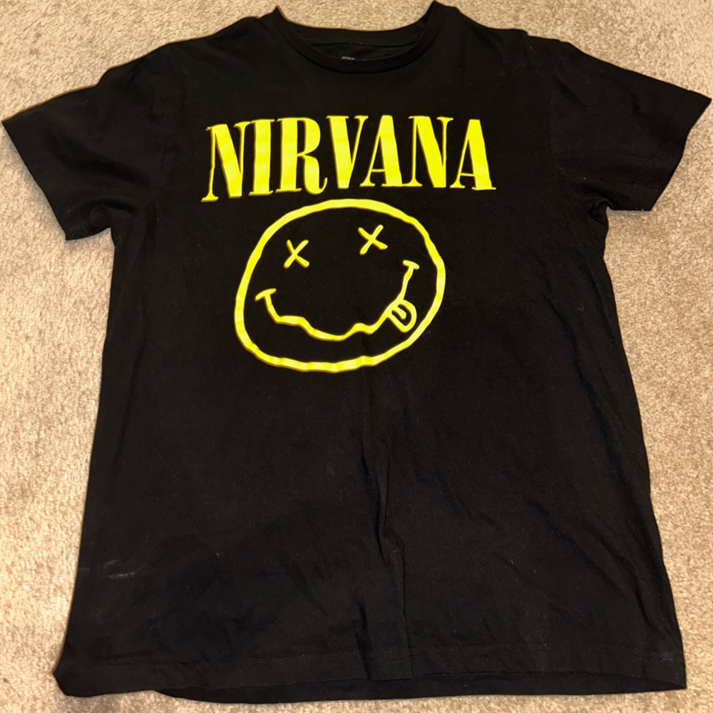 NIRVANA Black Tee with Vibrant Yellow Text